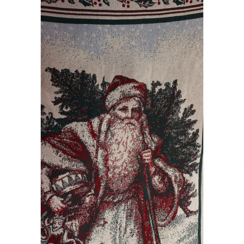 Vintage Folk Celestial Santa Christmas Throw Woven Blanket Cotton Tapestry